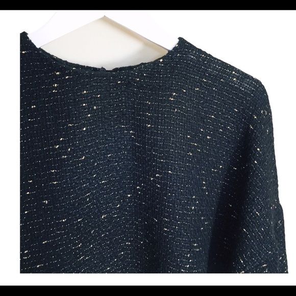 ZARA Woman Metallic Confetti Tweed Boxy Sweater With Back Keyhole Black Sz Small - Picture 5 of 12